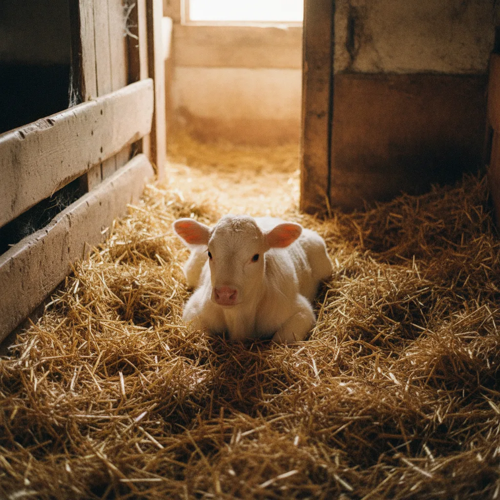 Kalb liegt in tiefer Strohstreu